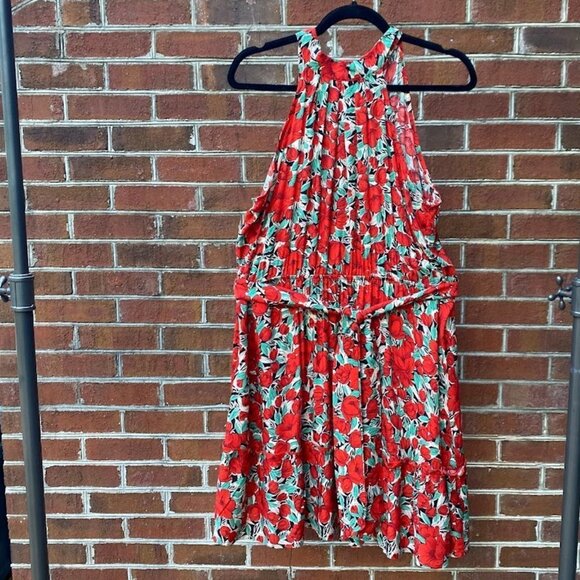 Women's Sleeveless Halter Backless Floral Print Ruffle Mini Short Dress, Small - Picture 2 of 9